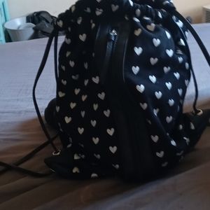 Black and silver heart drawstring backpack